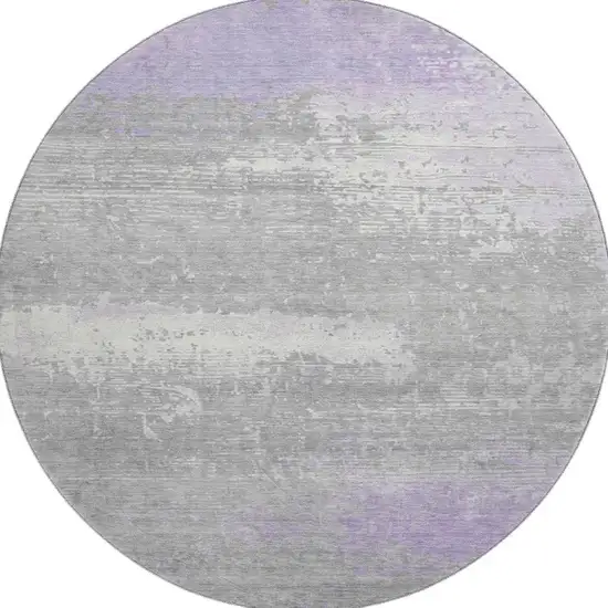 8' Lavender And Ivory Abstract Washable Round Rug With UV Protection Photo 3