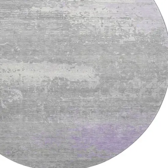 8' Lavender And Ivory Abstract Washable Round Rug With UV Protection Photo 3