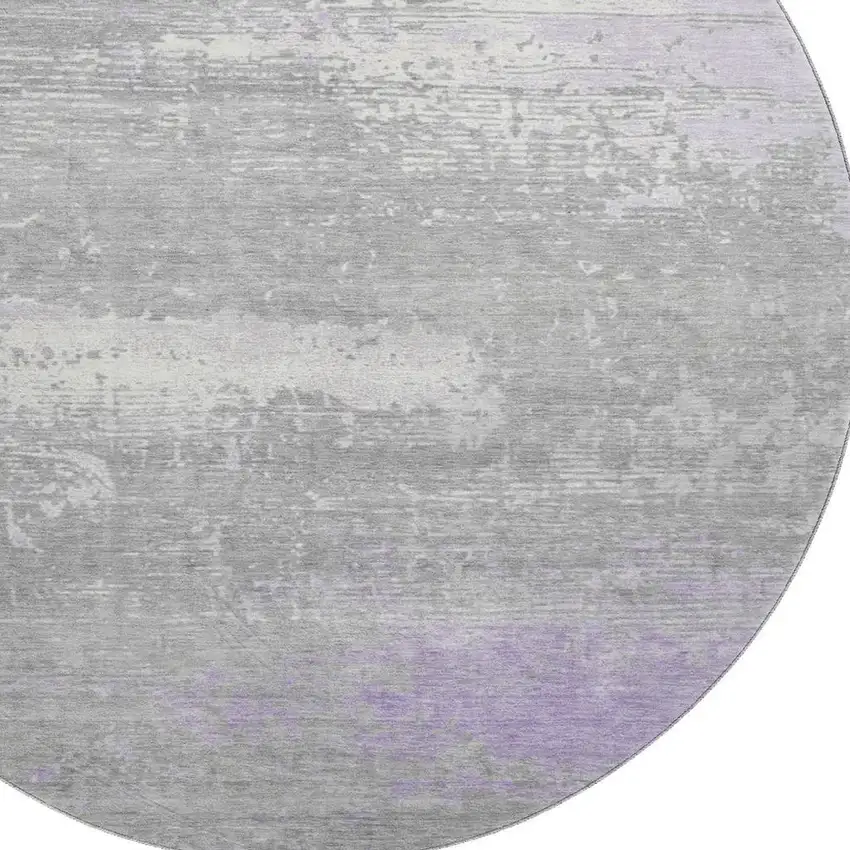 8' Lavender And Ivory Abstract Washable Round Rug With UV Protection Photo 3