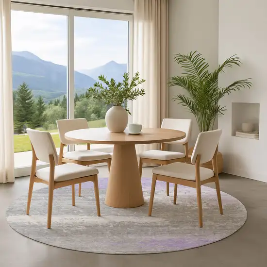 8' Lavender And Ivory Abstract Washable Round Rug With UV Protection Photo 4