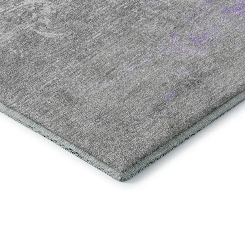 8' Lavender And Ivory Abstract Washable Round Rug With UV Protection Photo 7