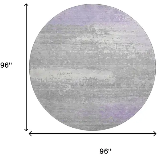 8' Lavender And Ivory Abstract Washable Round Rug With UV Protection Photo 9