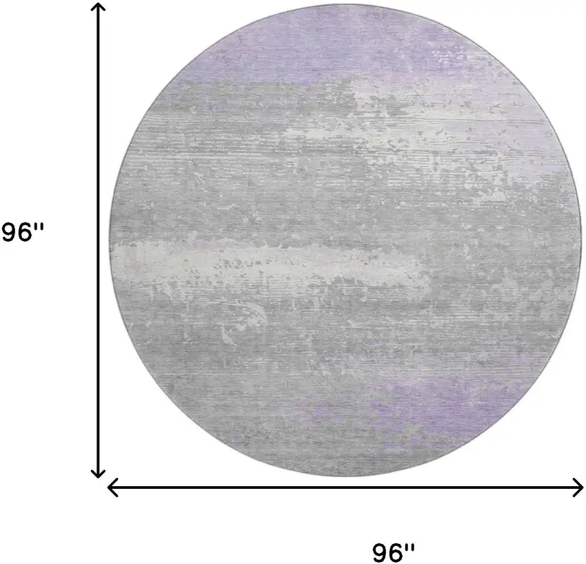 8' Lavender And Ivory Abstract Washable Round Rug With UV Protection Photo 9