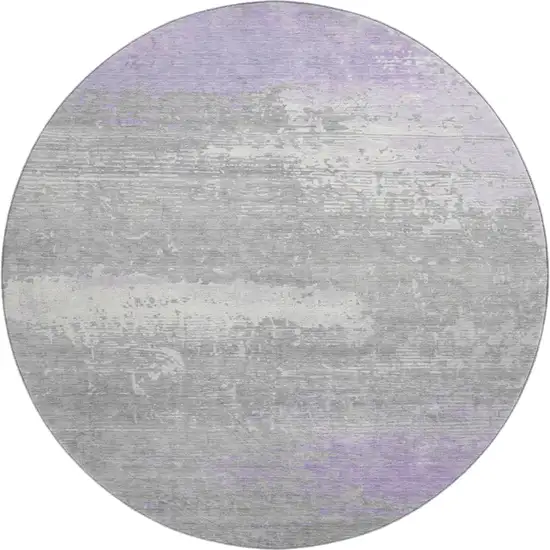 8' Lavender And Ivory Abstract Washable Round Rug With UV Protection Photo 1