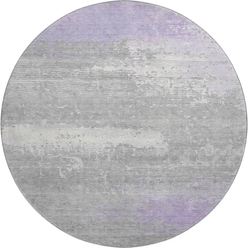 8' Lavender And Ivory Abstract Washable Round Rug With UV Protection Photo 1