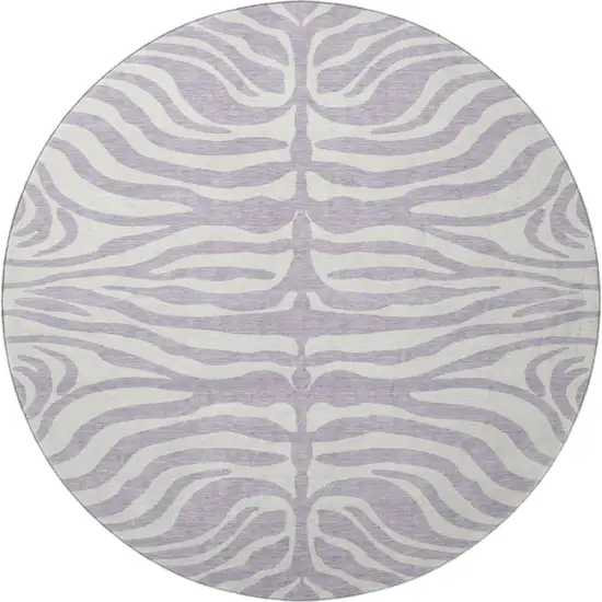 8' Lavender And Ivory Animal Print Washable Round Rug With UV Protection Photo 2