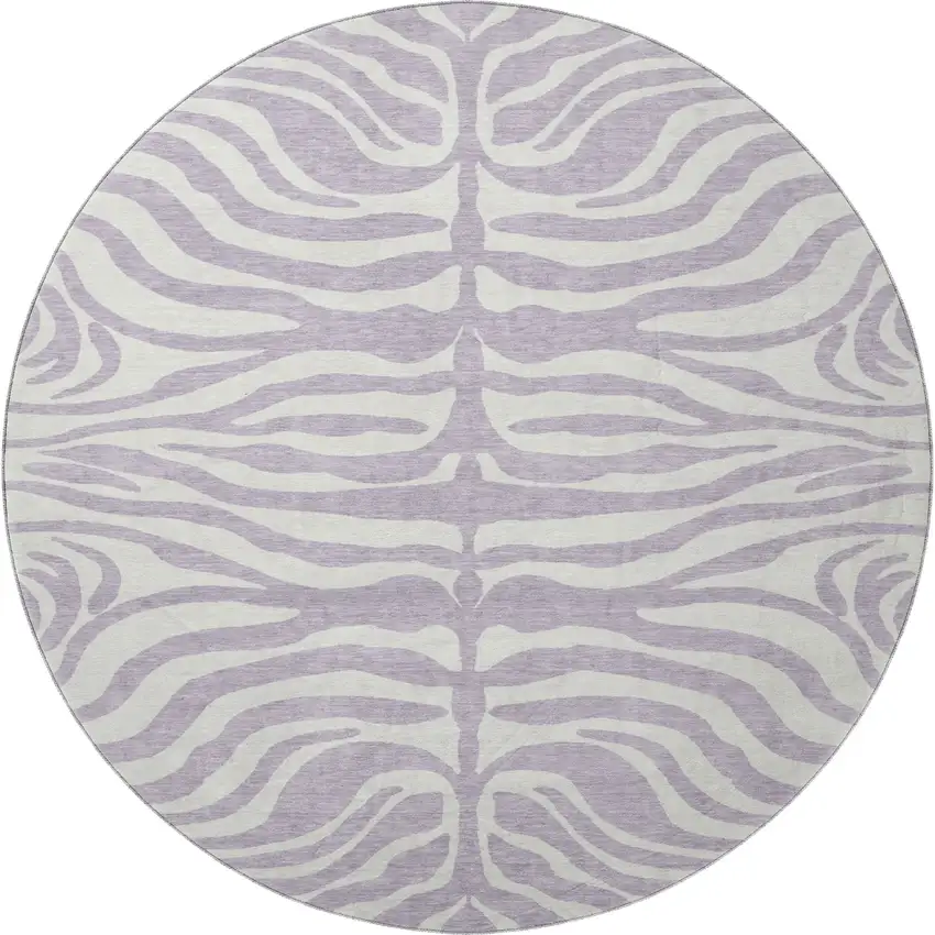 8' Lavender And Ivory Animal Print Washable Round Rug With UV Protection Photo 2