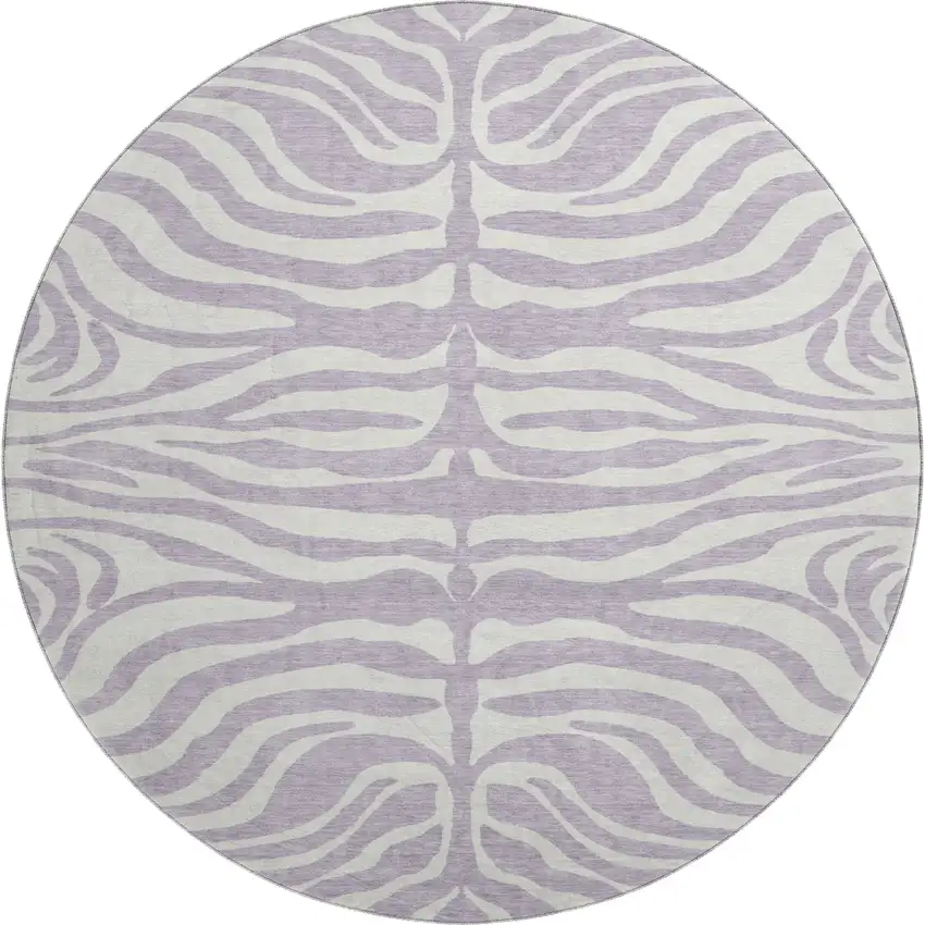 8' Lavender And Ivory Animal Print Washable Round Rug With UV Protection Photo 1