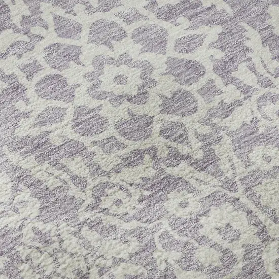 8' Lavender And Ivory Damask Washable Round Rug With UV Protection Photo 8