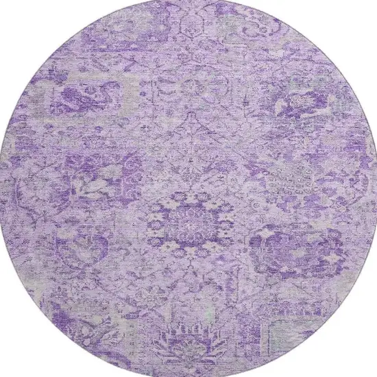 8' Lavender And Ivory Damask Washable Round Rug With UV Protection Photo 3
