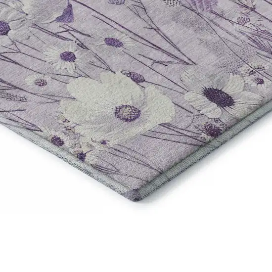 8' Lavender And Ivory Floral Washable Area Rug With UV Protection Photo 7