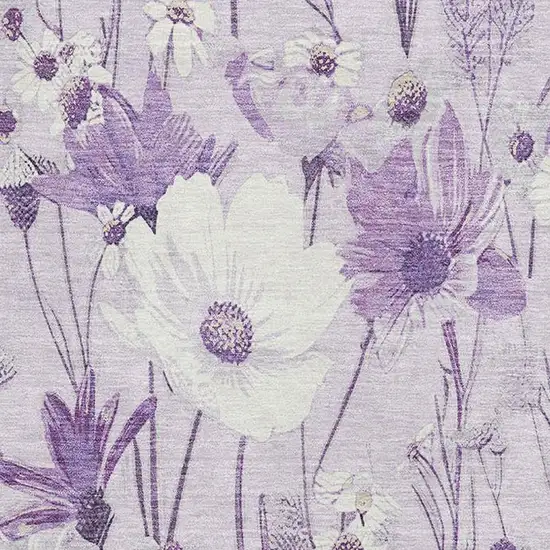 8' Lavender And Ivory Floral Washable Area Rug With UV Protection Photo 2