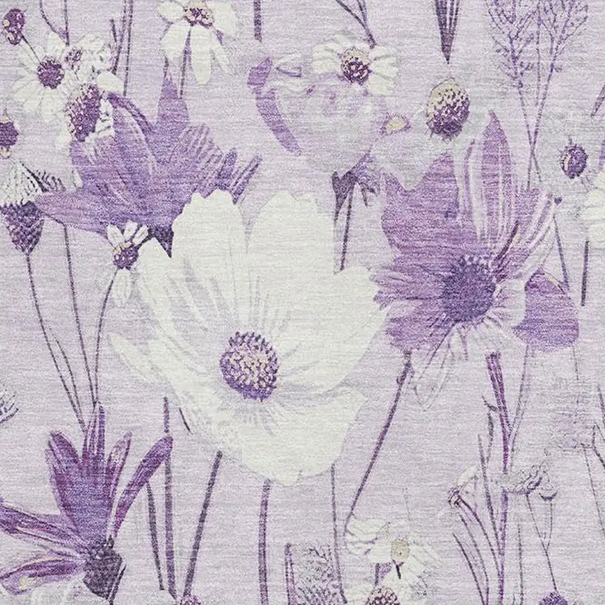 8' Lavender And Ivory Floral Washable Area Rug With UV Protection Photo 2