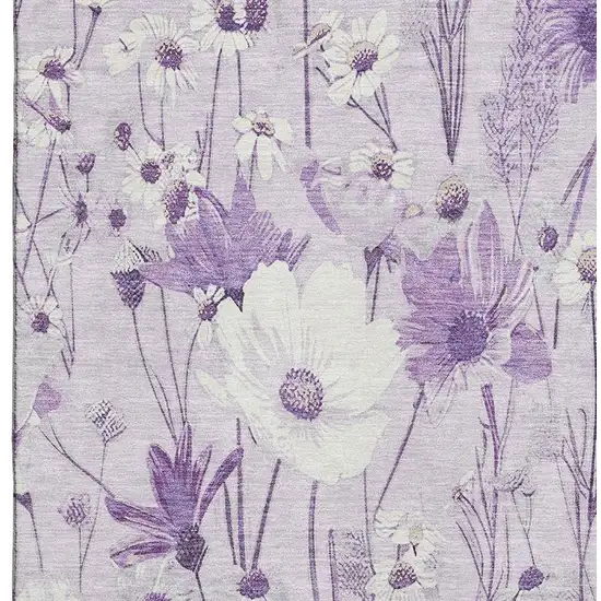 8' Lavender And Ivory Floral Washable Area Rug With UV Protection Photo 3