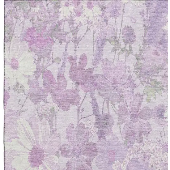 8' Lavender And Ivory Floral Washable Area Rug With UV Protection Photo 2