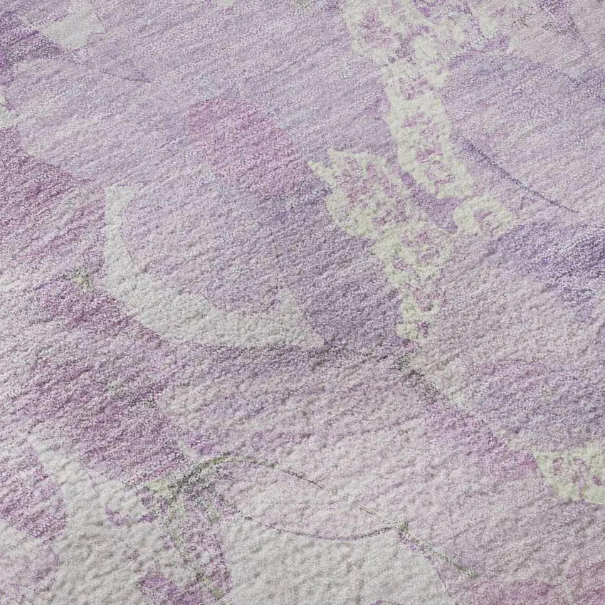8' Lavender And Ivory Floral Washable Area Rug With UV Protection Photo 9
