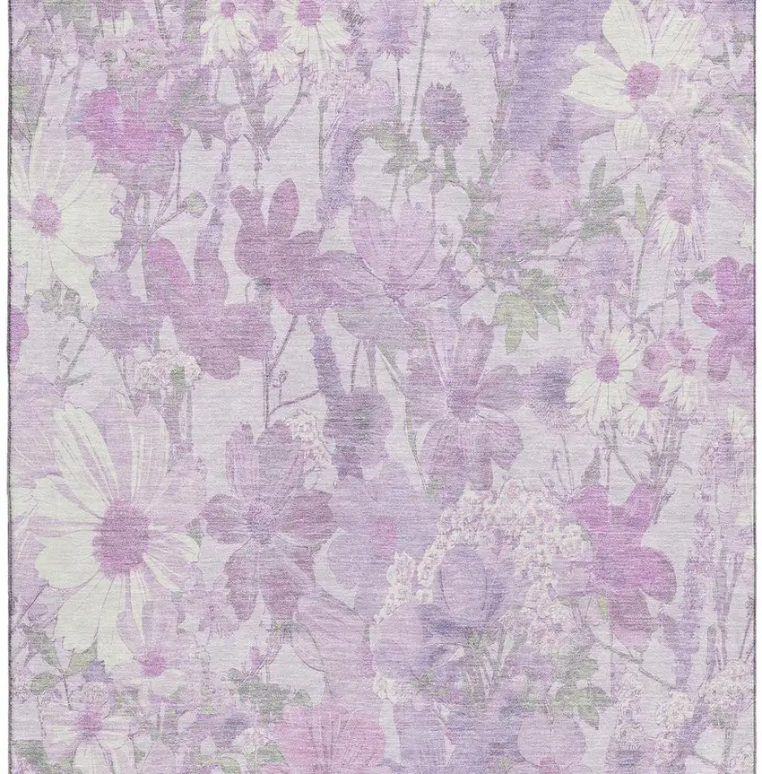 8' Lavender And Ivory Floral Washable Area Rug With UV Protection Photo 3