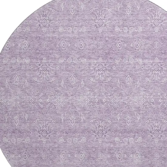 8' Lavender And Ivory Floral Washable Round Rug With UV Protection Photo 4