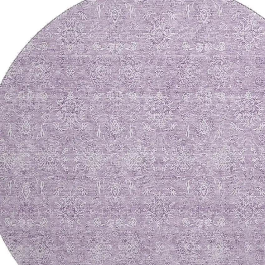 8' Lavender And Ivory Floral Washable Round Rug With UV Protection Photo 4