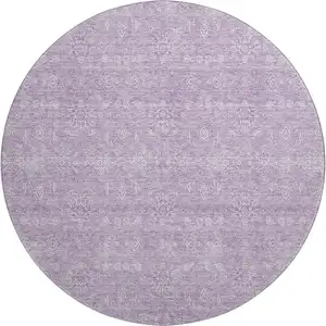 Photo of 8' Lavender And Ivory Floral Washable Round Rug With UV Protection