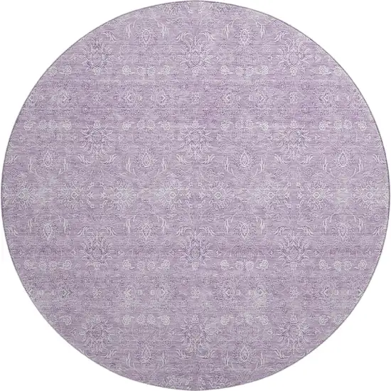 8' Lavender And Ivory Floral Washable Round Rug With UV Protection Photo 1
