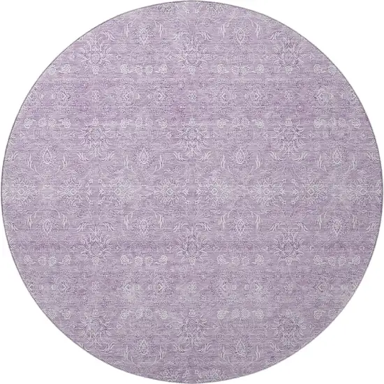 8' Lavender And Ivory Floral Washable Round Rug With UV Protection Photo 3