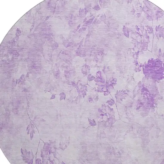 8' Lavender And Ivory Floral Washable Round Rug With UV Protection Photo 2