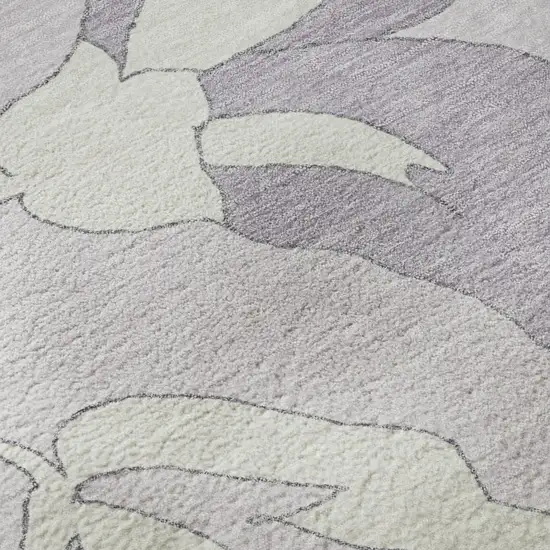 8' Lavender And Ivory Floral Washable Round Rug With UV Protection Photo 9