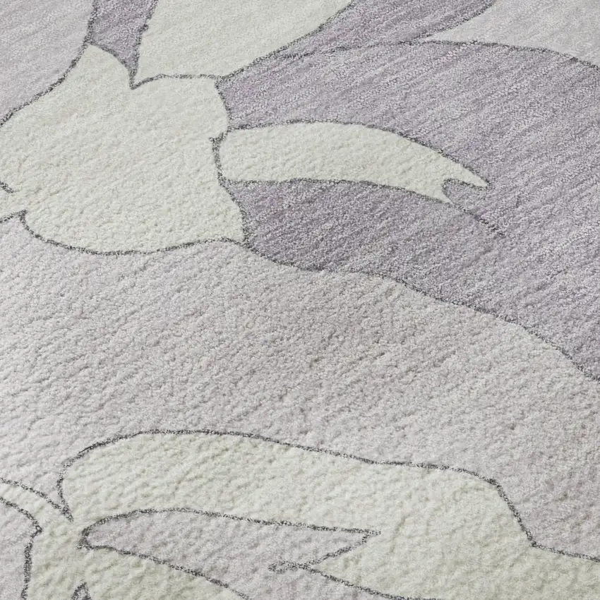 8' Lavender And Ivory Floral Washable Round Rug With UV Protection Photo 9