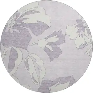 Photo of 8' Lavender And Ivory Floral Washable Round Rug With UV Protection