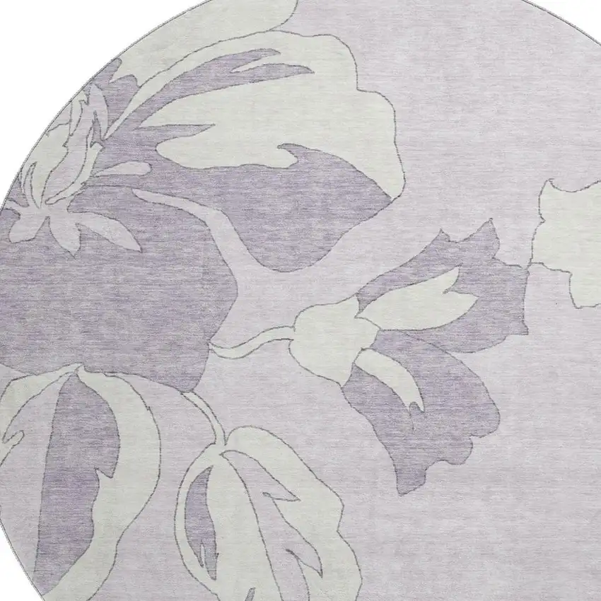 8' Lavender And Ivory Floral Washable Round Rug With UV Protection Photo 3