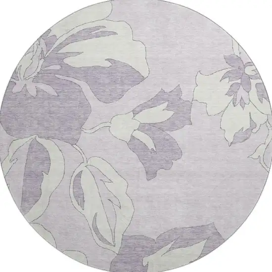 8' Lavender And Ivory Floral Washable Round Rug With UV Protection Photo 4