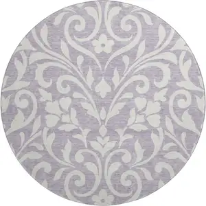 Photo of 8' Lavender And Ivory Floral Washable Round Rug With UV Protection