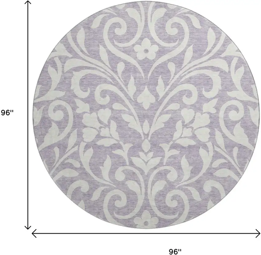 8' Lavender And Ivory Floral Washable Round Rug With UV Protection Photo 8