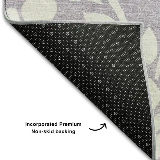 8' Lavender And Ivory Floral Washable Round Rug With UV Protection Photo 6