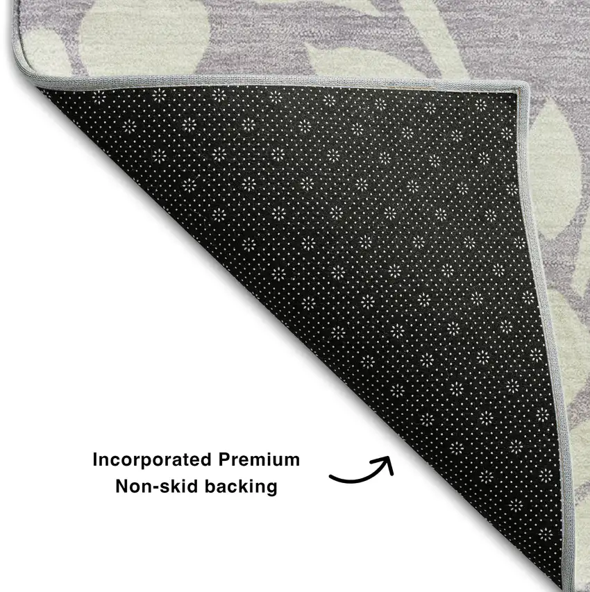 8' Lavender And Ivory Floral Washable Round Rug With UV Protection Photo 6