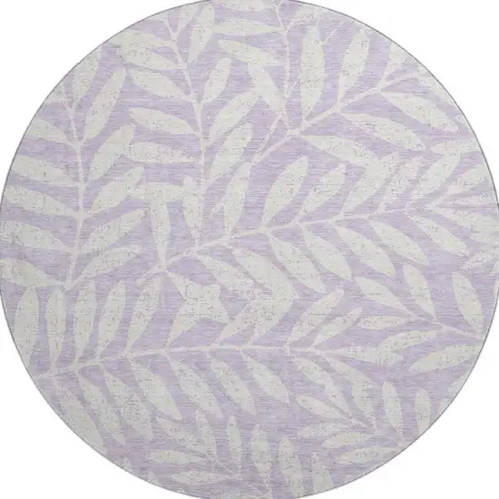 8' Lavender And Ivory Floral Washable Round Rug With UV Protection Photo 4