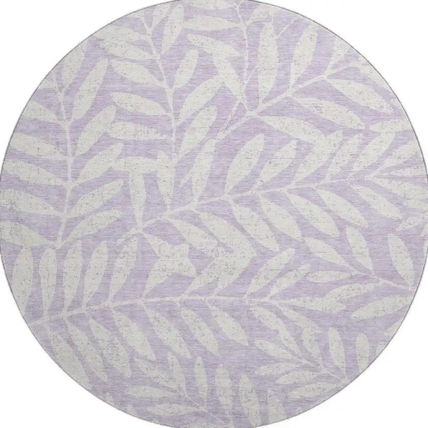 8' Lavender And Ivory Floral Washable Round Rug With UV Protection Photo 4