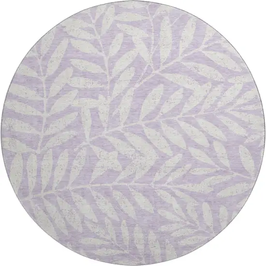 8' Lavender And Ivory Floral Washable Round Rug With UV Protection Photo 1