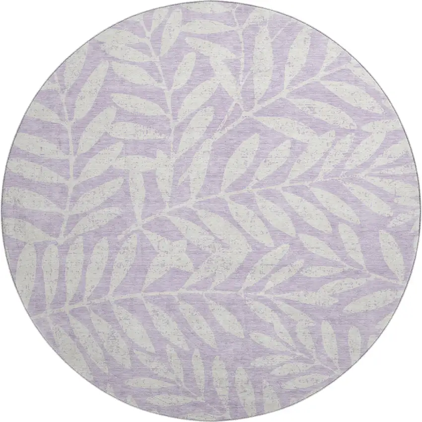 8' Lavender And Ivory Floral Washable Round Rug With UV Protection Photo 1