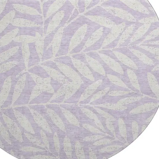 8' Lavender And Ivory Floral Washable Round Rug With UV Protection Photo 3