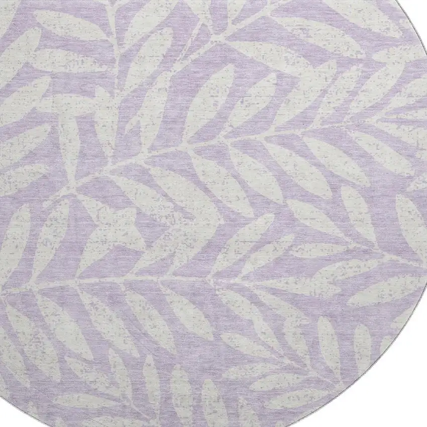 8' Lavender And Ivory Floral Washable Round Rug With UV Protection Photo 3