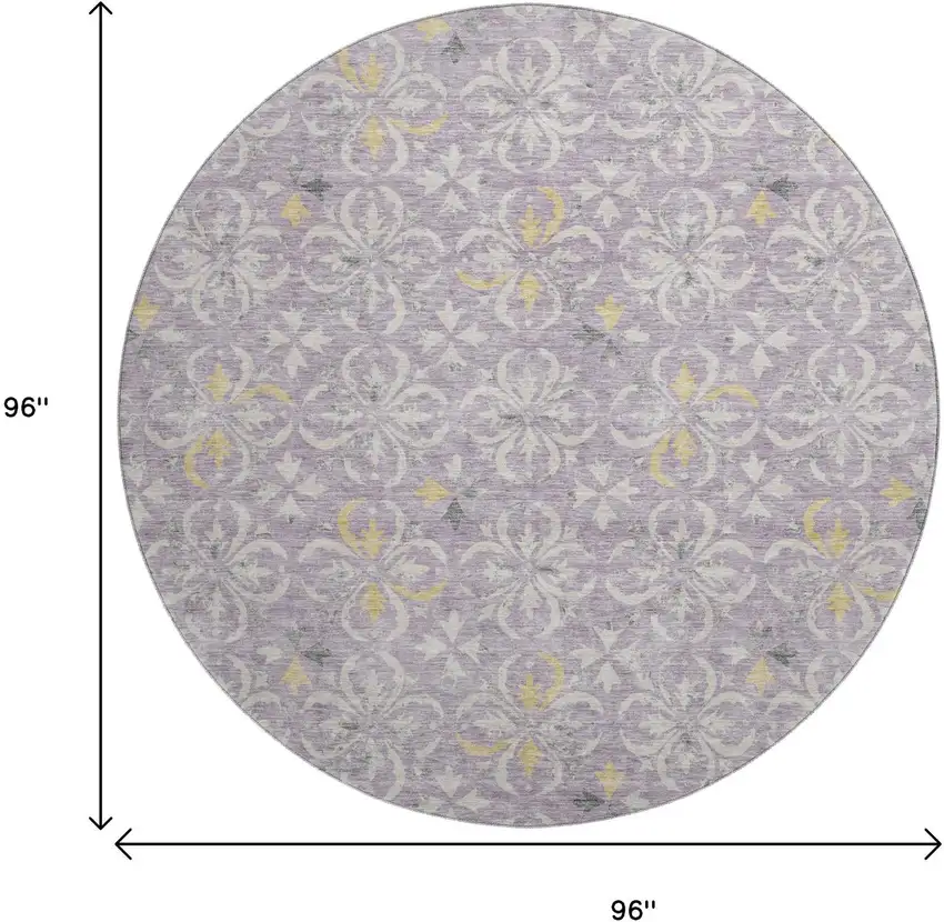 8' Lavender And Ivory Floral Washable Round Rug With UV Protection Photo 9