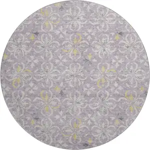 Photo of 8' Lavender And Ivory Floral Washable Round Rug With UV Protection