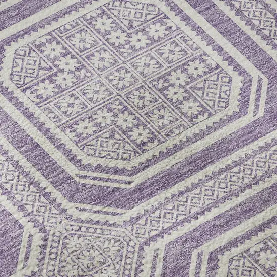 8' Lavender And Ivory Geometric Washable Area Rug With UV Protection Photo 9