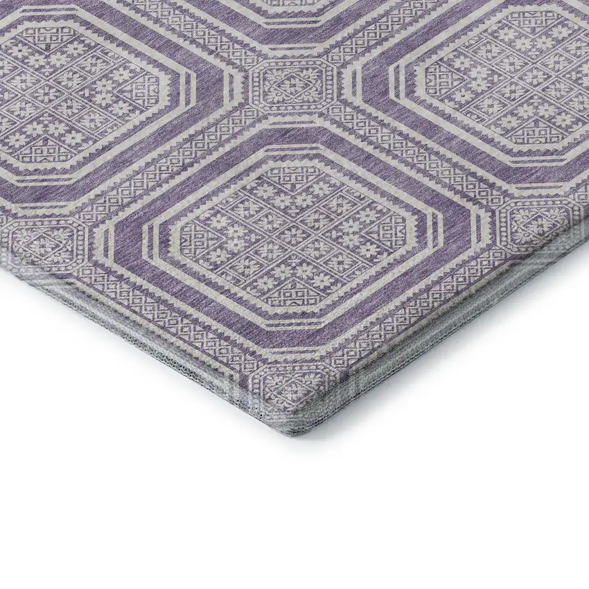 8' Lavender And Ivory Geometric Washable Area Rug With UV Protection Photo 7