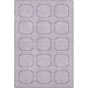 Photo of 8' Lavender And Ivory Geometric Washable Area Rug With UV Protection