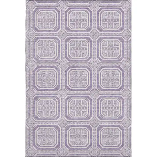 8' Lavender And Ivory Geometric Washable Area Rug With UV Protection Photo 1