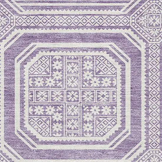 8' Lavender And Ivory Geometric Washable Area Rug With UV Protection Photo 3
