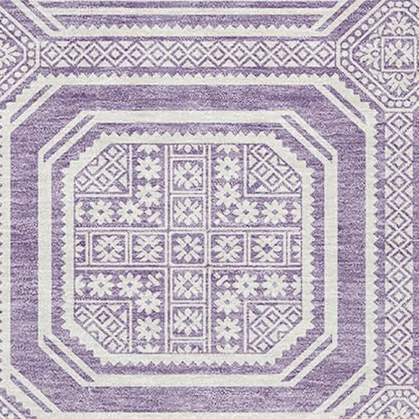 8' Lavender And Ivory Geometric Washable Area Rug With UV Protection Photo 3